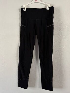 Two pair Athleta Black High-Waist Leggings with Side Pockets cropped